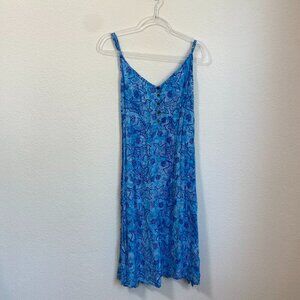 Hand Kreation Brilliant Blue Floral Leaf Print Midi Dress